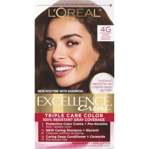 L'Oreal Paris Excellence Creme Permanent Hair Color, 4G Dark Golden Brown, 1 kit