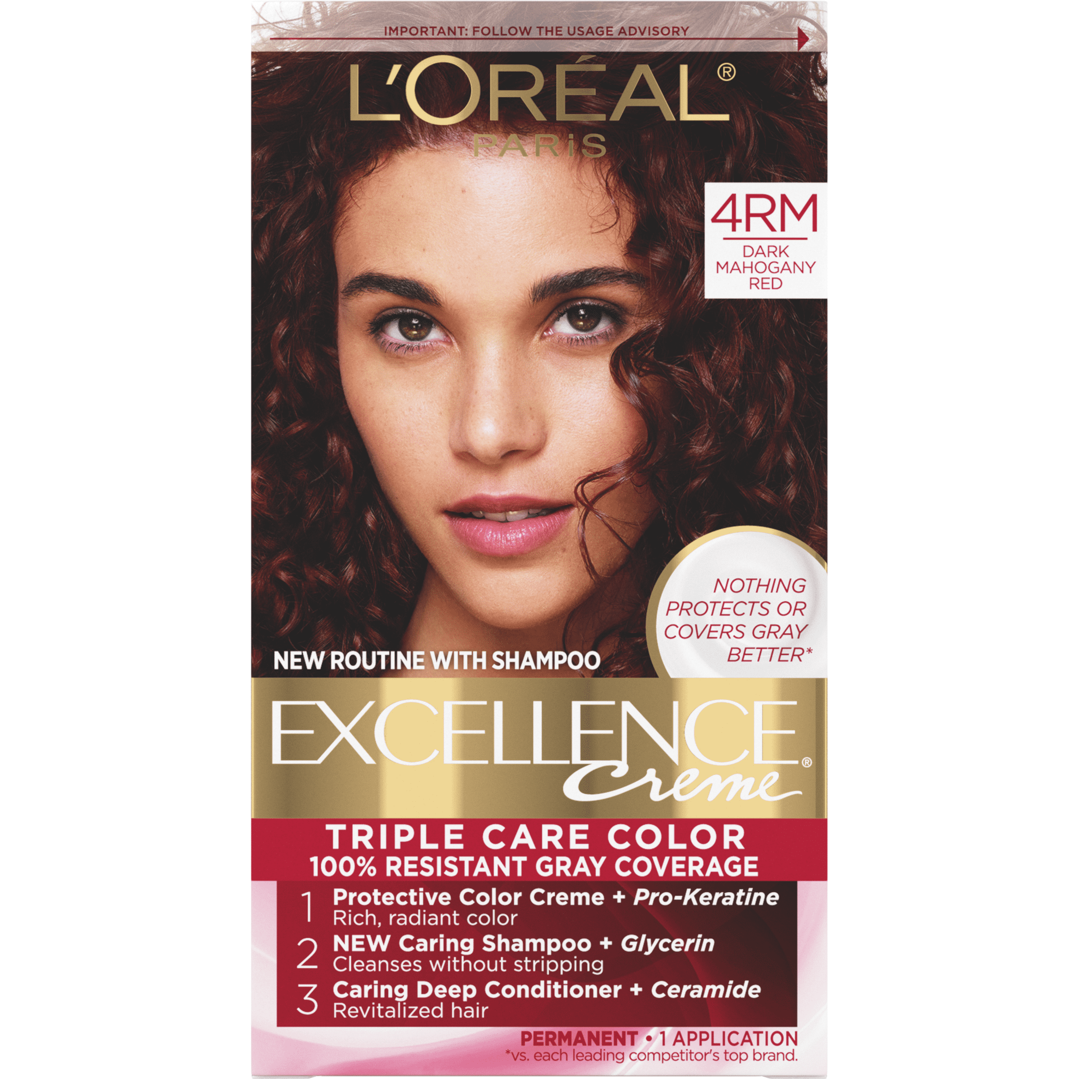 L'Oreal Paris Excellence Creme Permanent Hair Color, 4RM Dark Mahogany Red, 1 kit