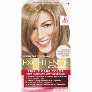 L'Oreal Paris Excellence Creme Permanent Hair Color, 8 Medium Blonde, 1 kit