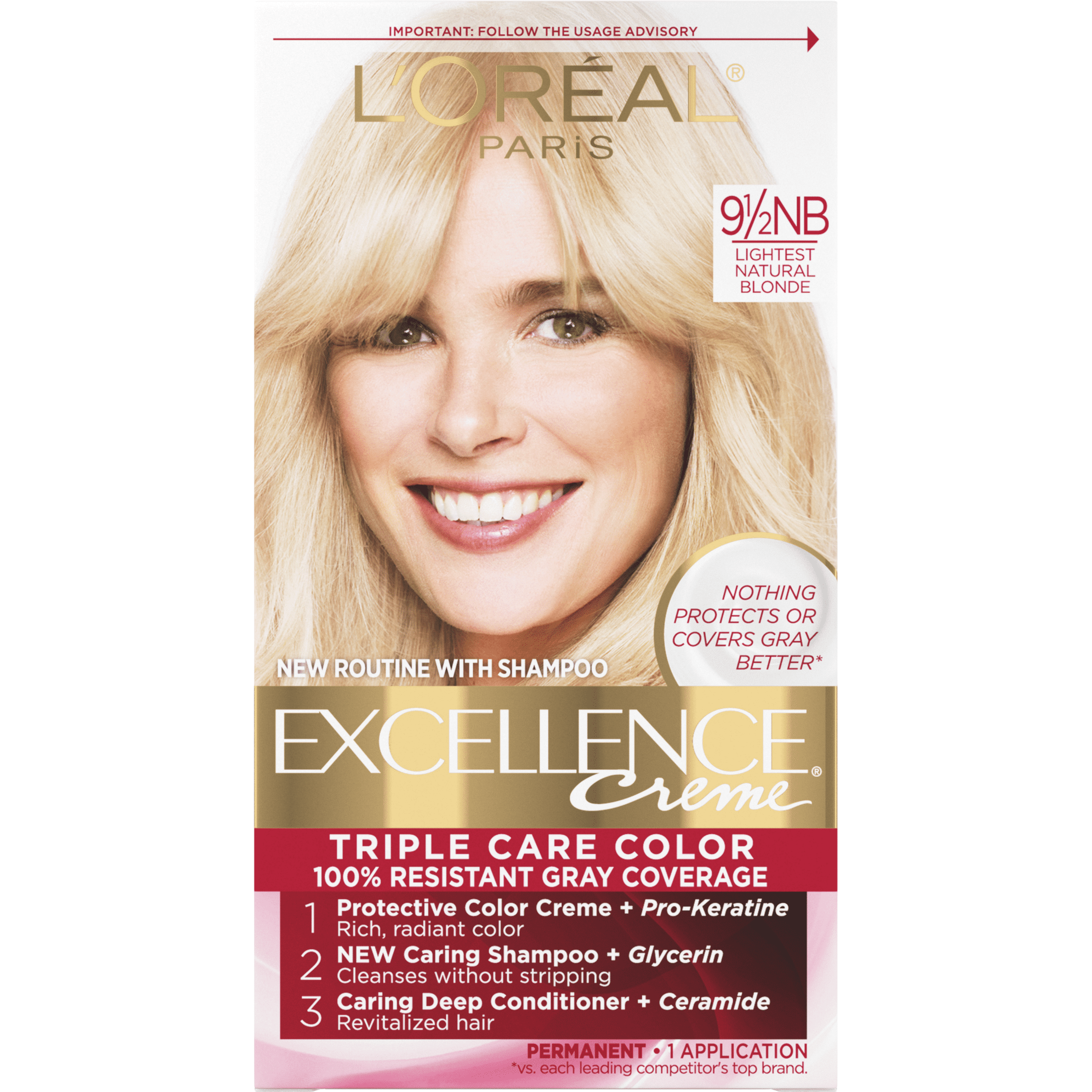 L'Oreal Paris Excellence Creme Permanent Hair Color, 9.5NB Lightest Natural Blonde, 1 Kit