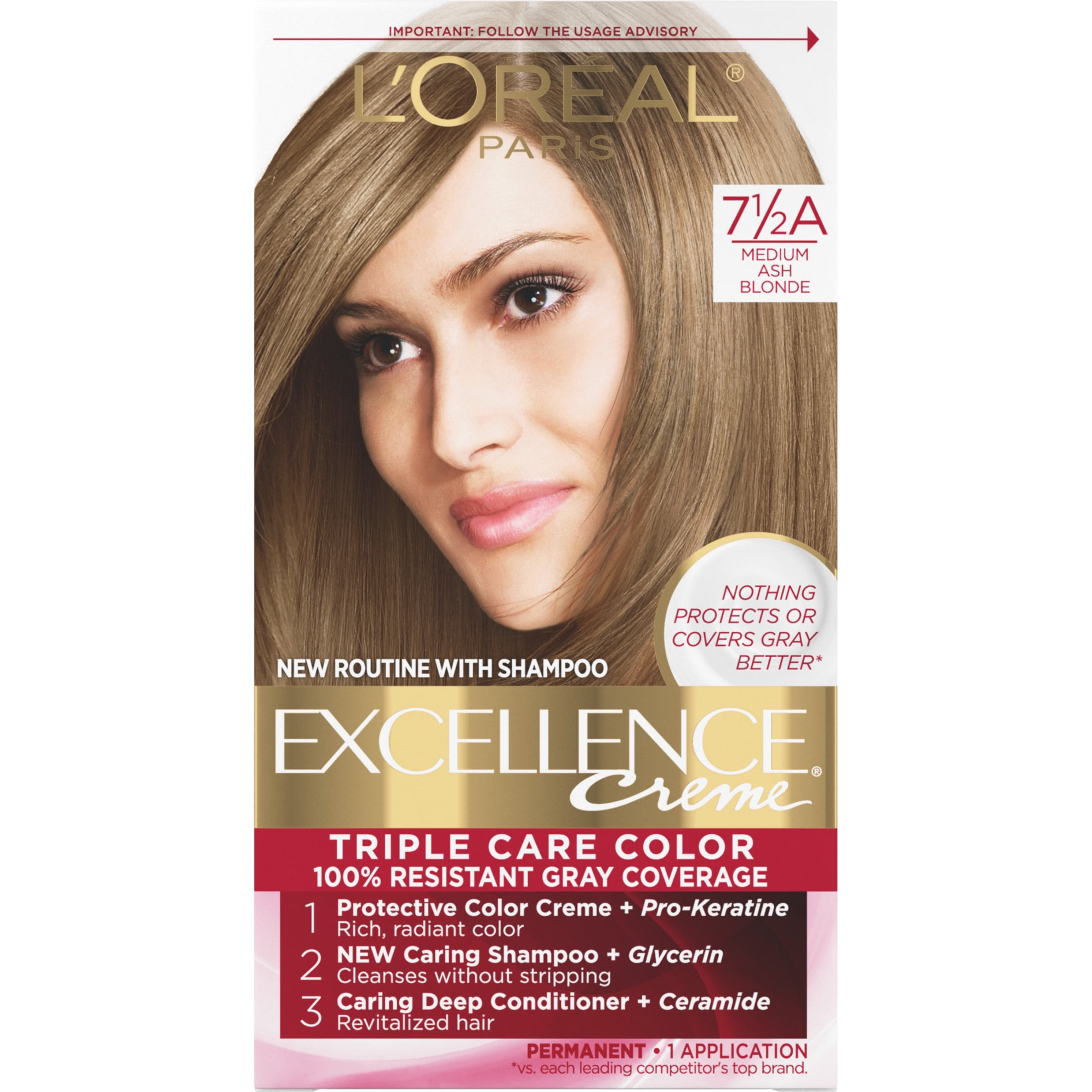 L'Oreal Paris Excellence Creme Permanent Hair Color, Medium Ash Blonde, 1 Kit