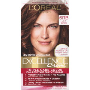 L'Oreal Paris Excellence Creme Permanent Hair Color, Triple Care, 6RB Light Reddish Brown, 1 kit