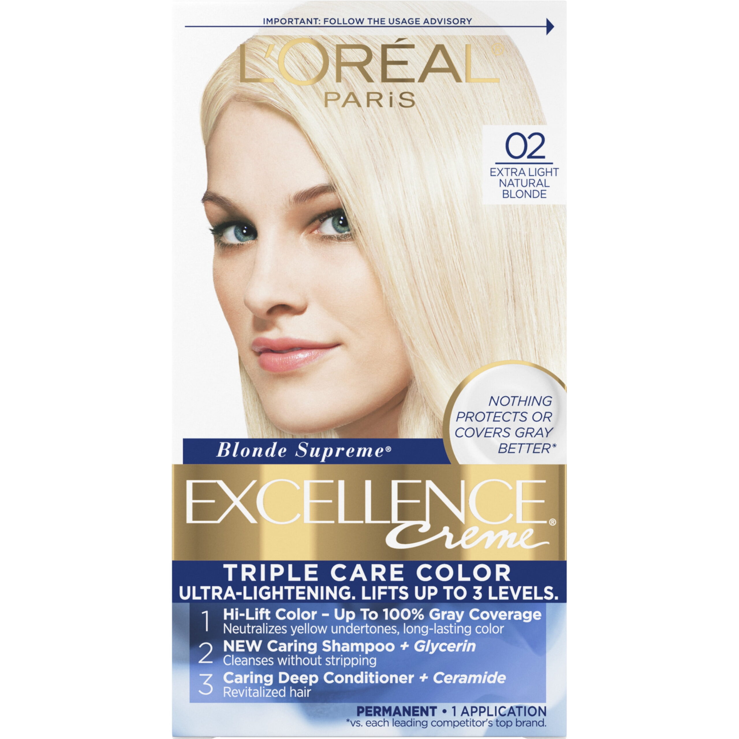 L'Oreal Paris Excellence Creme Permanent Hair Color, Triple Protection, 1 Kit