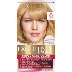 L'Oreal Paris Excellence Creme Permanent Triple Care Hair Color, 8G Medium Golden Blonde, 1 kit