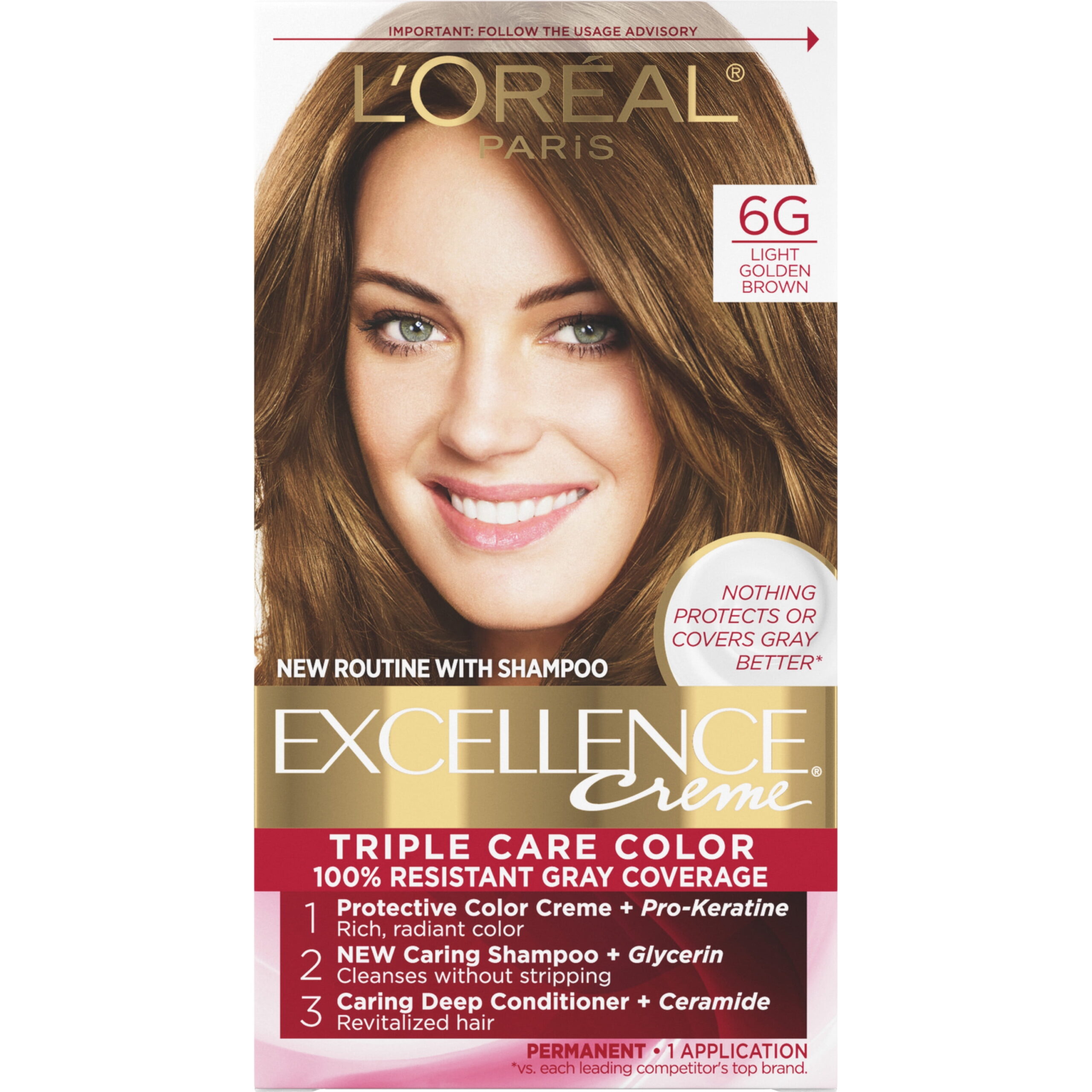 L'Oreal Paris Excellence Creme Permanent Triple Care Hair Color, Light Golden Brown, 1 kit