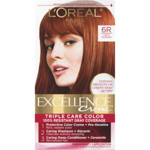 L'Oreal Paris Excellence Creme Permanent Triple Protection Hair Color, 6R Light Auburn, 1 Kit