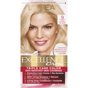 L'Oreal Paris Excellence Creme Permanent Triple Protection Hair Color, 9 Light Natural Blonde, 1 Kit