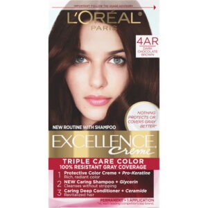 L'Oréal Paris Excellence Creme Triple Care Hair Color for Adults, 4AR Dark Chocolate Brown, 1 Kit
