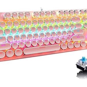 Ltvystore Mechanical Gaming Pink Keyboard,87 Key Retro Punk Typewriter-Style,Blue Switch RGB Backlit Keyboard,Anti-Ghosting, USB Wired, for PC Laptop