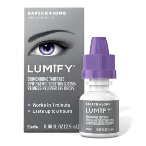 LUMIFY Eye Drops for Red Eyes, Redness Reliever for Brighter Looking Eyes, Works in 1 Minute & Lasts Up to 8 Hours, Eye Drops, 0.08 Fl Oz (2.5 mL), Packaging May Vary