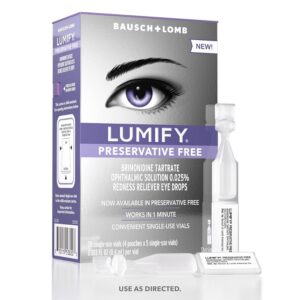 LUMIFY Preservative Free Eye Drops for Red Eyes, Redness Reliever for Sensitive Eyes, Brightens & Whitens, Works in 1 Minute & Lasts Up to 8 Hours, 20 Single-Use Eye Drop Vials