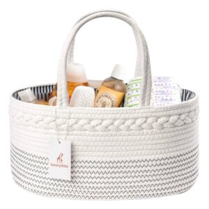 luxury little Diaper Caddy Organizer, Large Cotton Rope Nursery Baby Basket, Changing Table Organizer for Baby Diaper Storage, Portable Car Organizer with Removable Divider,...
