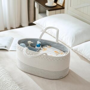 luxury little Diaper Caddy Organizer, Large Cotton Rope Nursery Baby Basket, Changing Table Organizer for Baby Diaper Storage, Portable Car Organizer with Removable Divider,...