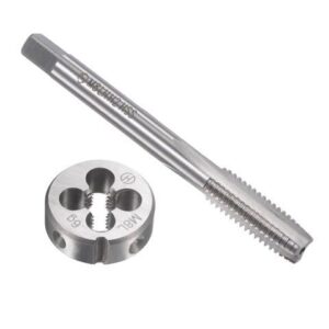 M8 x 1.25mm Metric Left Hand Tap and Die Set, HSS Machine Thread Screw Tap with Alloy Tool Steel Round Threading Die
