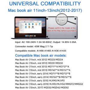 Mac Book Air Charger Replacement, 45W Power T-tip Magnetic DC Connector Adapter for Mac Book Air 11 inch and 13 inch (Between 2012-2017)