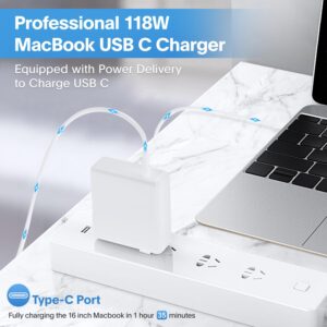 Mac Book Pro Charger - 118W USB C Fast Charger Power Adapter Compatible with MacBook Pro/MacBook Air 16 15 14 13 Inch, M1 M2 M3 M4, New iPad Pro and All USB C Device, Charge...