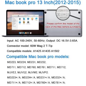 Mac Book Pro Charger,Replacement for 60W 45W 2T-Tip Charger,Compatible with Mac Book Pro Mac Air 11 inch & 13 inch Between 2012-2017
