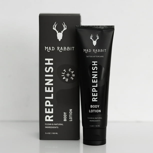 Mad Rabbit Replenish Tattoo Body Lotion for All Skin Types, Non-Greasy & Silicone-Free, 3.4 fl oz
