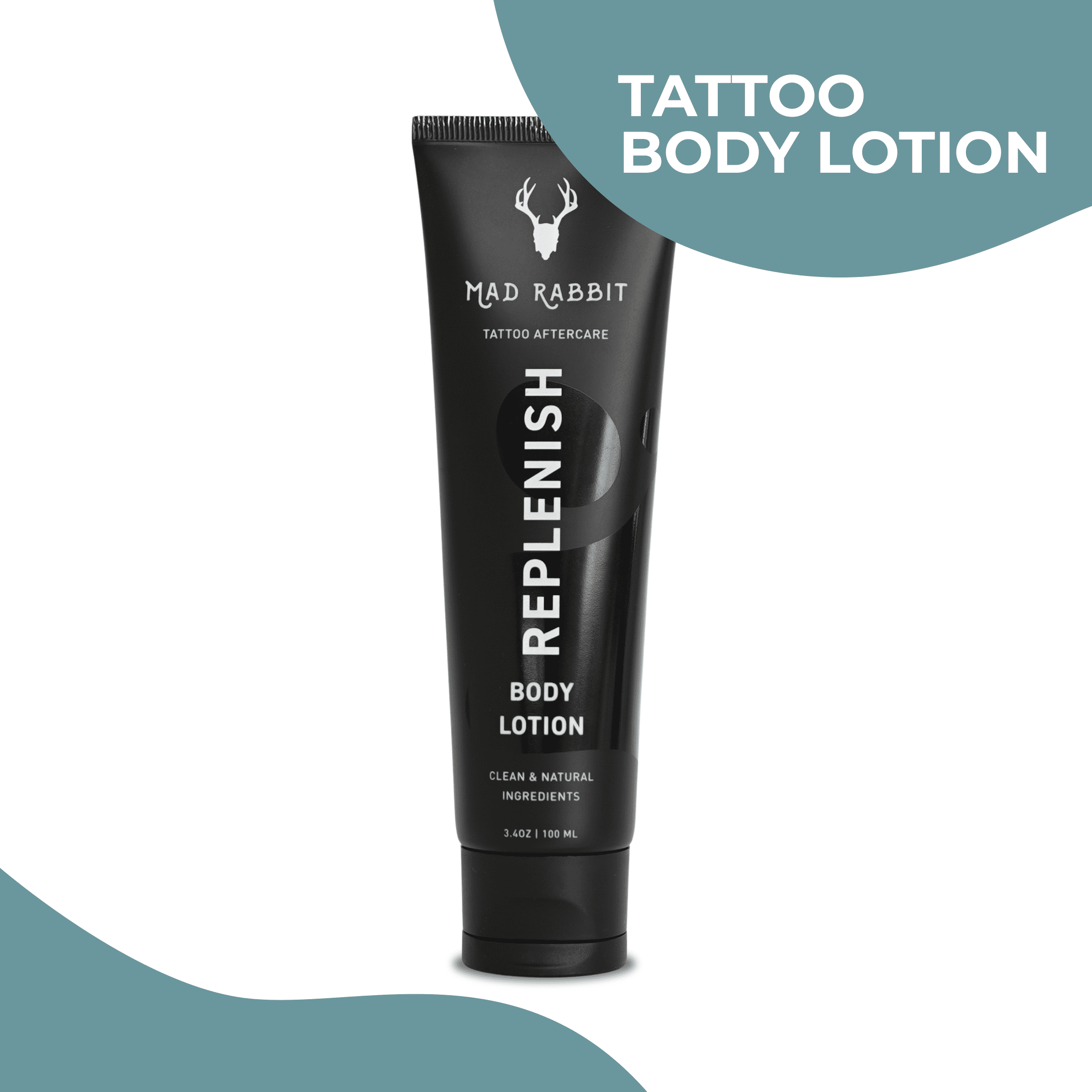 Mad Rabbit Replenish Tattoo Body Lotion for All Skin Types, Non-Greasy & Silicone-Free, 3.4 fl oz