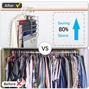 Magic Pants Hangers Space Saving - 2 Pack for Closet Multiple Layers Multifunctional Uses Rack Organizer for Trousers Scarves Slack (2 Pack with 10 Metal Clips)