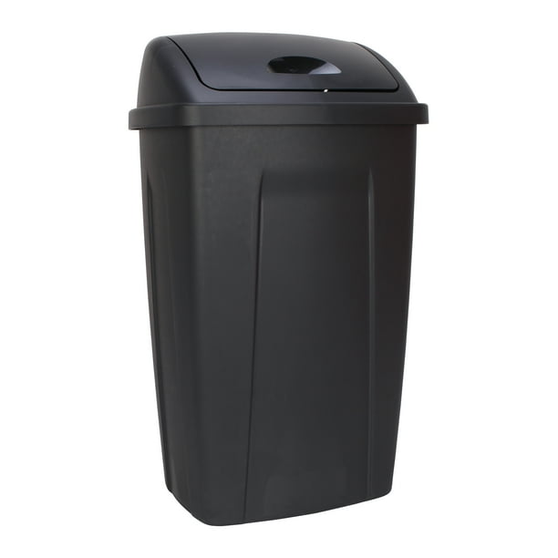 Mainstays 13 Gallon Trash Can, Plastic Swing Top Kitchen Garbage Trash Can, Black
