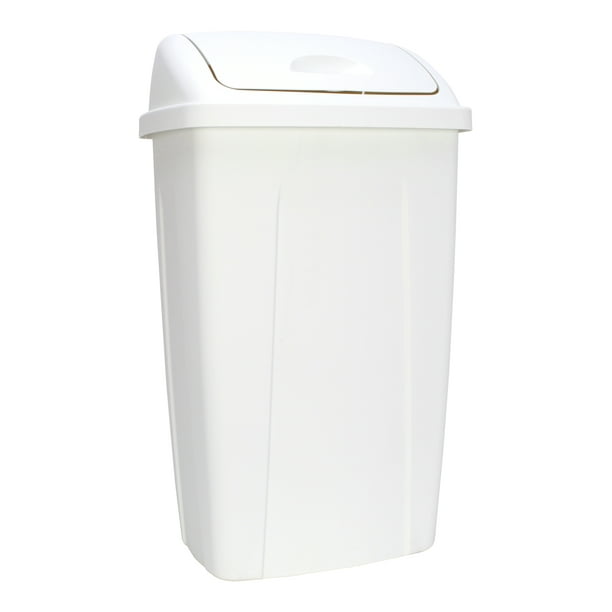 Mainstays 13 Gallon Trash Can, Plastic Swing Top Kitchen Trash Can, White