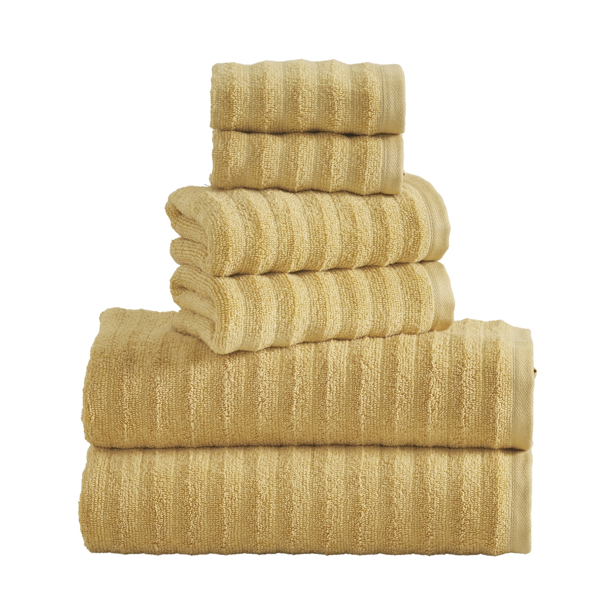 Mainstays Performance Textured 6-Piece Bath Towel Set, Golden Curry
