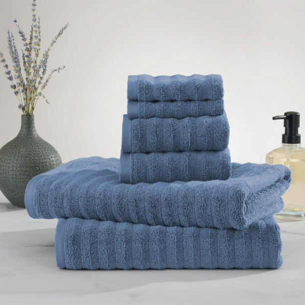 Mainstays Performance Textured 6-Piece Bath Towel Set, Indigo
