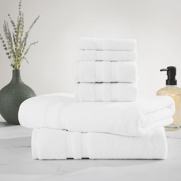 Mainstays Performance Textured 6-Piece Bath Towel Set, White