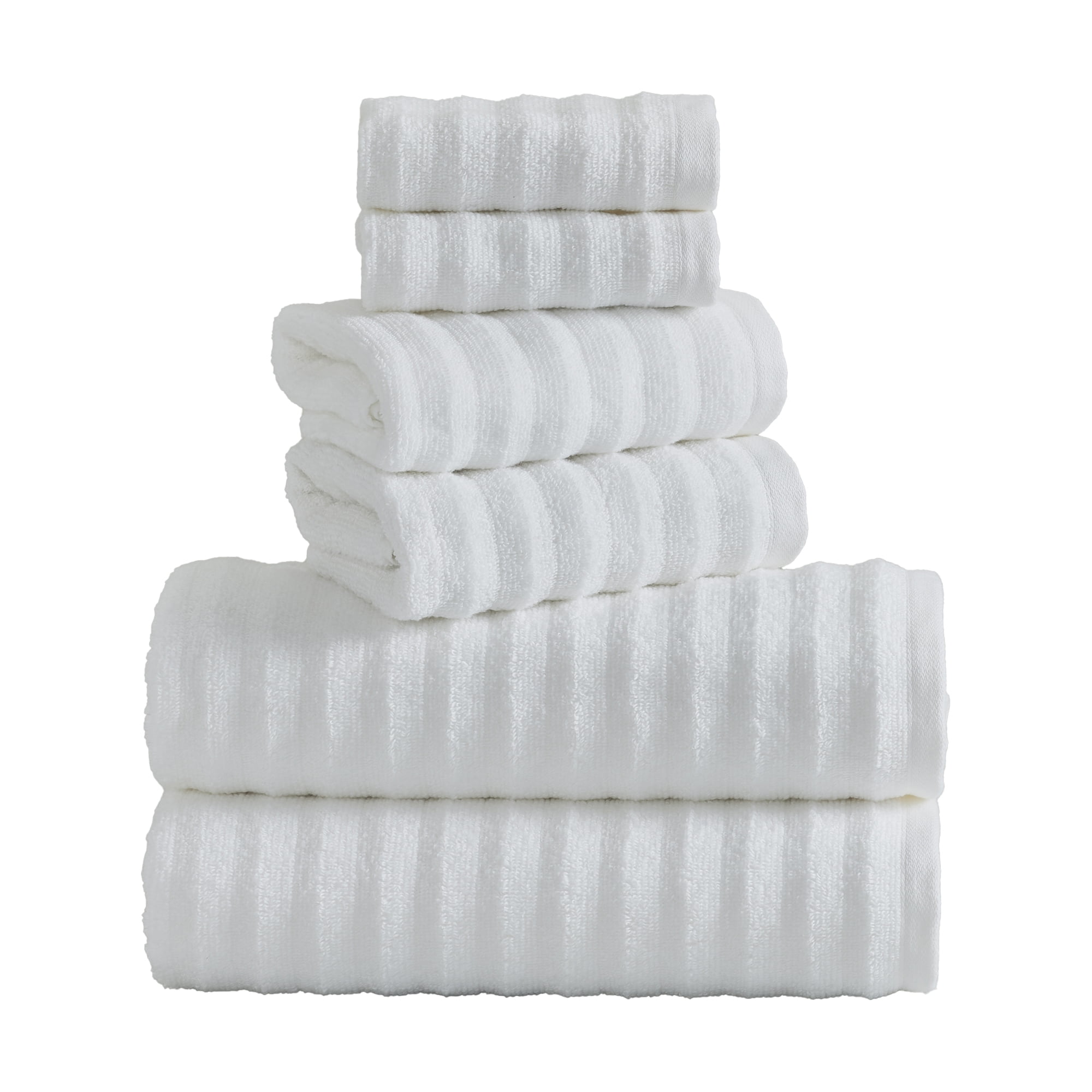 Mainstays Performance Textured 6-Piece Bath Towel Set, White
