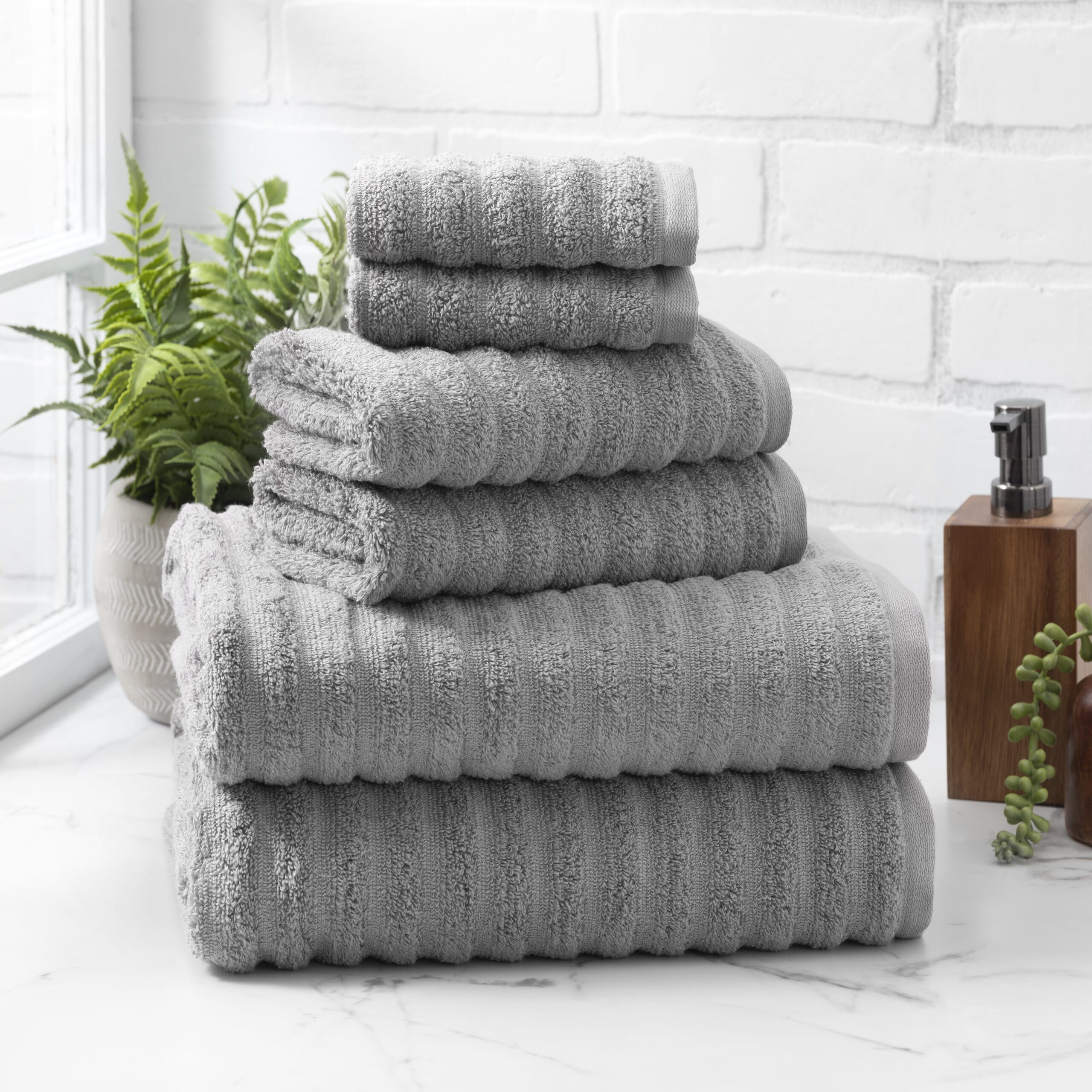 Mainstays Performance Textured Bath Towel 6-Piece Set, Grey Flannel