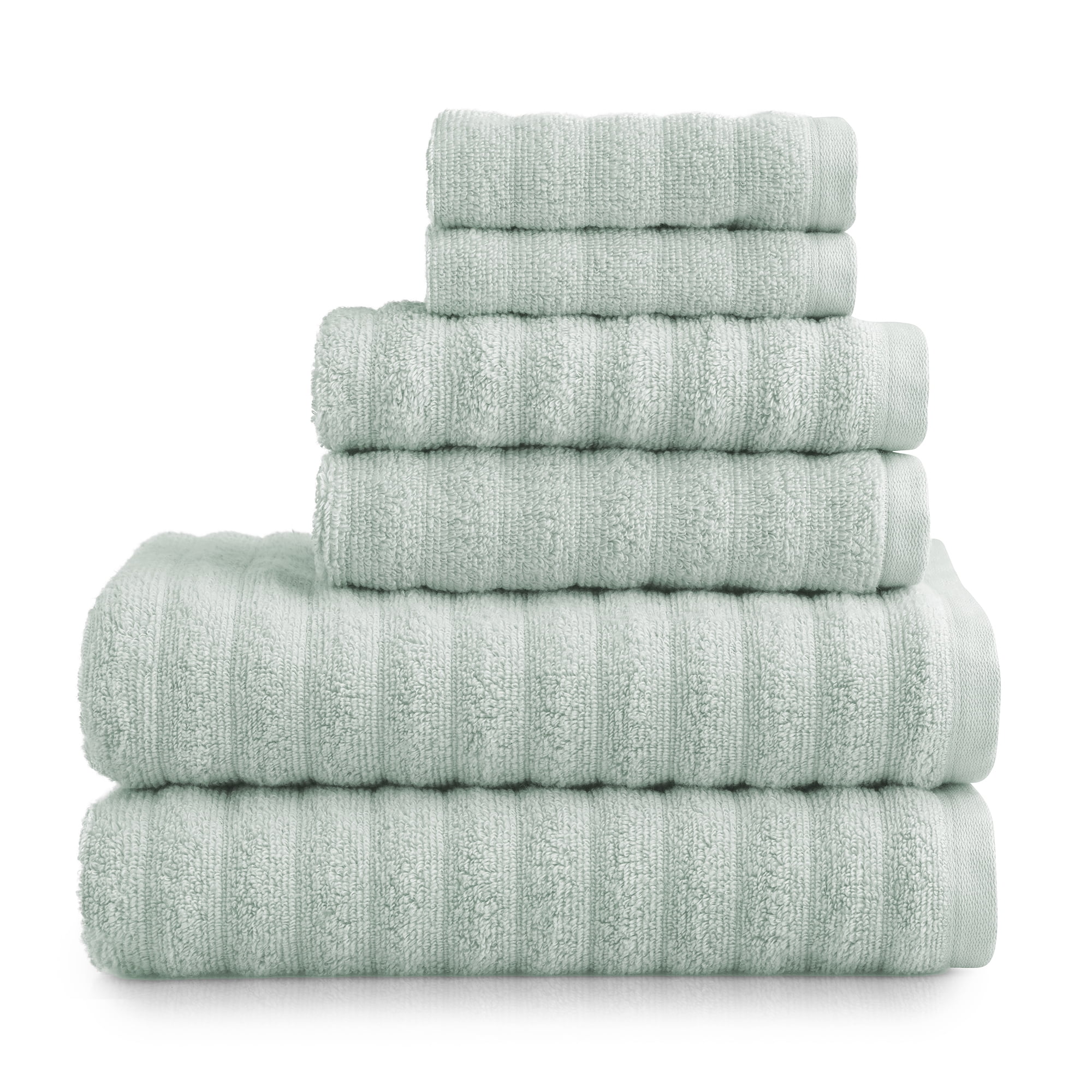 Mainstays Performance Textured Bath Towel 6-Piece Set, Soft Sea