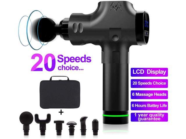 Massage Gun Deep Tissue Percussion Muscle Massager for Pain Relief, Handheld Electric Body Massager with 20 Adjustable Speed, 6 Head, Quiet &