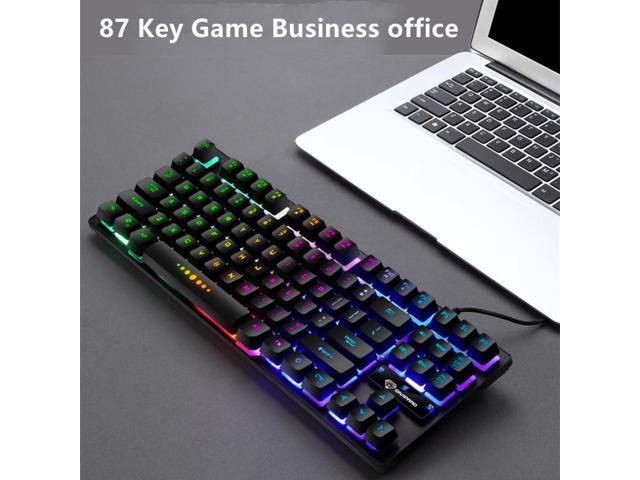 Mechanic Game Keyboard RGB LED Rainbow Backlit Cable Keyboard with Red Switch for Windows Game Computer (87 keys, Black)