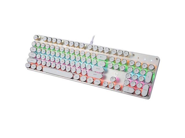 Mechanical Gaming Keyboard Geeklin Typewriter Rainbow RGB Backlit Keyboard 104 Retro Round Keycaps Wired Mechanical Keyboard with Blue Switch for