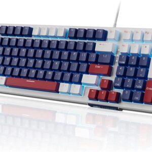Mechanical Keyboard, Star Sky Wired Gaming Keyboard Backlit Ultra-Slim USB Keyboards with Blue Switches 98 Keys for PC Windows Computer Laptop(White