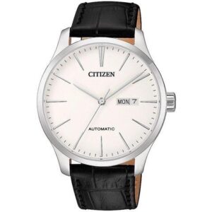 Men's Citizen Automatic Black Leather Strap Day-Date Watch NH8350-08B