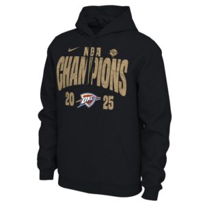 Men's Nike Black Oklahoma City Thunder 2025 NBA Finals Champions Locker Room Confetti Pullover Hoodie