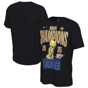 Men's Nike Black Oklahoma City Thunder 2025 NBA Finals Champions Locker Room Confetti T-Shirt