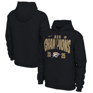 Men's Nike Black Oklahoma City Thunder 2025 NBA Finals Champions Locker Room Confetti Pullover Hoodie