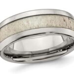 Men's Stainless Steel 8mm Wedding Band Ring with Antler Inlay