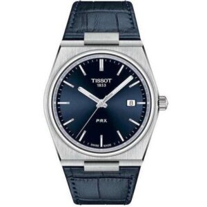 Mens Tissot 1853 PRX Swiss Blue Leather Strap Elegant Watch T1374101604100