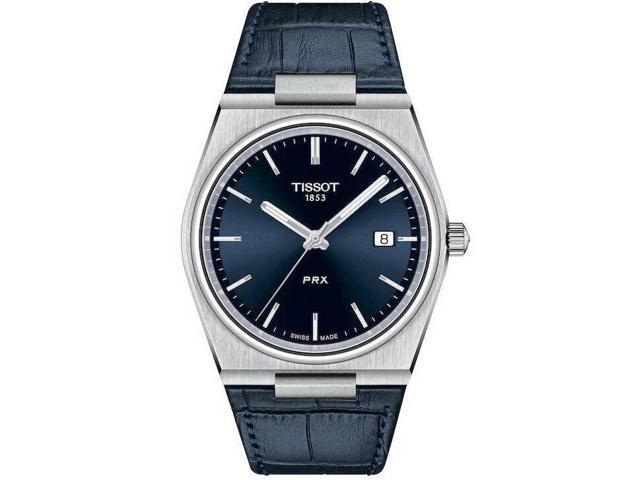 Mens Tissot 1853 PRX Swiss Blue Leather Strap Elegant Watch T1374101604100