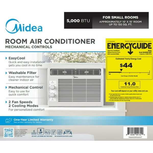 Midea 5,000 BTU 150 Sq ft Mechanical Window Air Conditioner, White, MAW05M1WWT, New