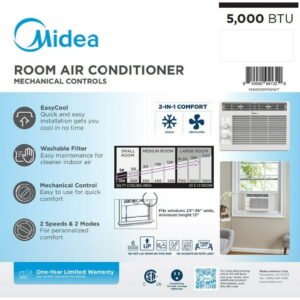 Midea 5,000 BTU 150 Sq ft Mechanical Window Air Conditioner, White, MAW05M1WWT, New