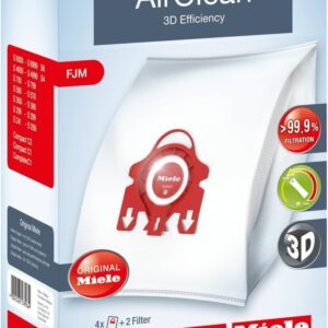 Miele Air Clean 3D Efficiency Dust Bag, Type FJM, 4 Bags and 2 Filters - F/J/M - White
