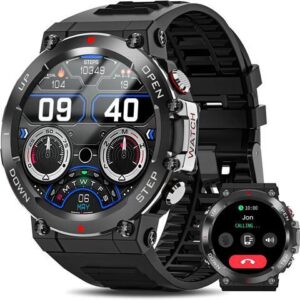Military Smart Watch Men (Make Call/Answer), Outdoor Sports Waterproof Smartwatch, Rugged Bluetooth Smart Watch for Android iPhone, Tactical Fitness