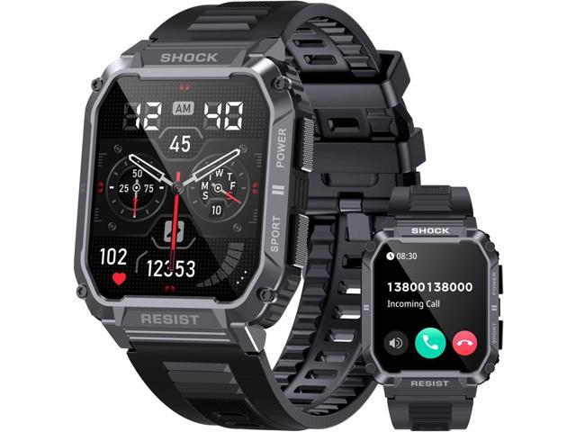 Military Smart Watches for Men, 1.95'' 5ATM Waterproof Smart Watch with Bluetooth Call (Answer/Make Calls), 123 Sports Modes Fitness Tracker Watch