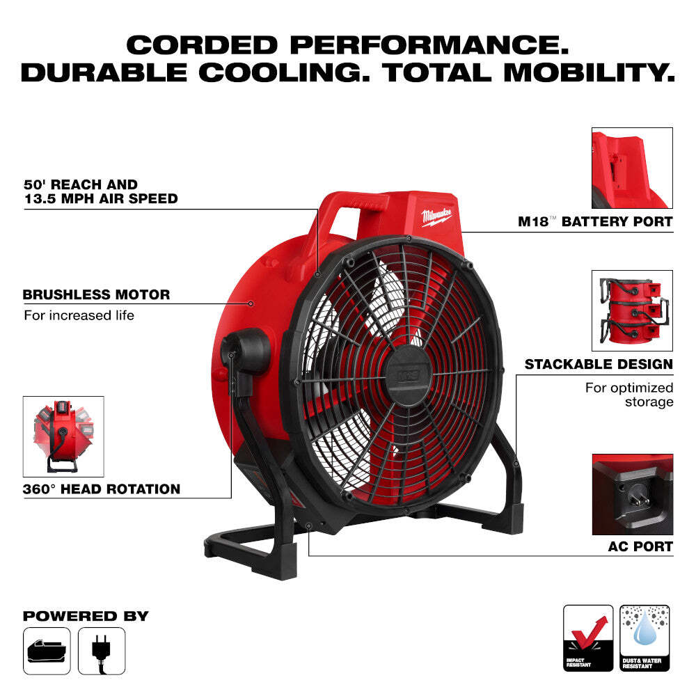 Milwaukee 0821-20 M18 18V 18" Brushless Cordless Fan - Bare Tool