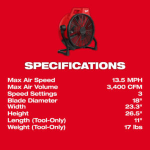 Milwaukee 0821-20 M18 18V 18" Brushless Cordless Fan - Bare Tool